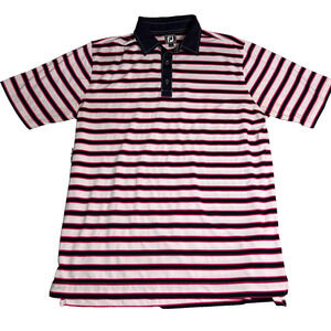 Footjoy FJ Athletic Fit Golf Polo Mens XL Blue Pink White Stripes Perfomance